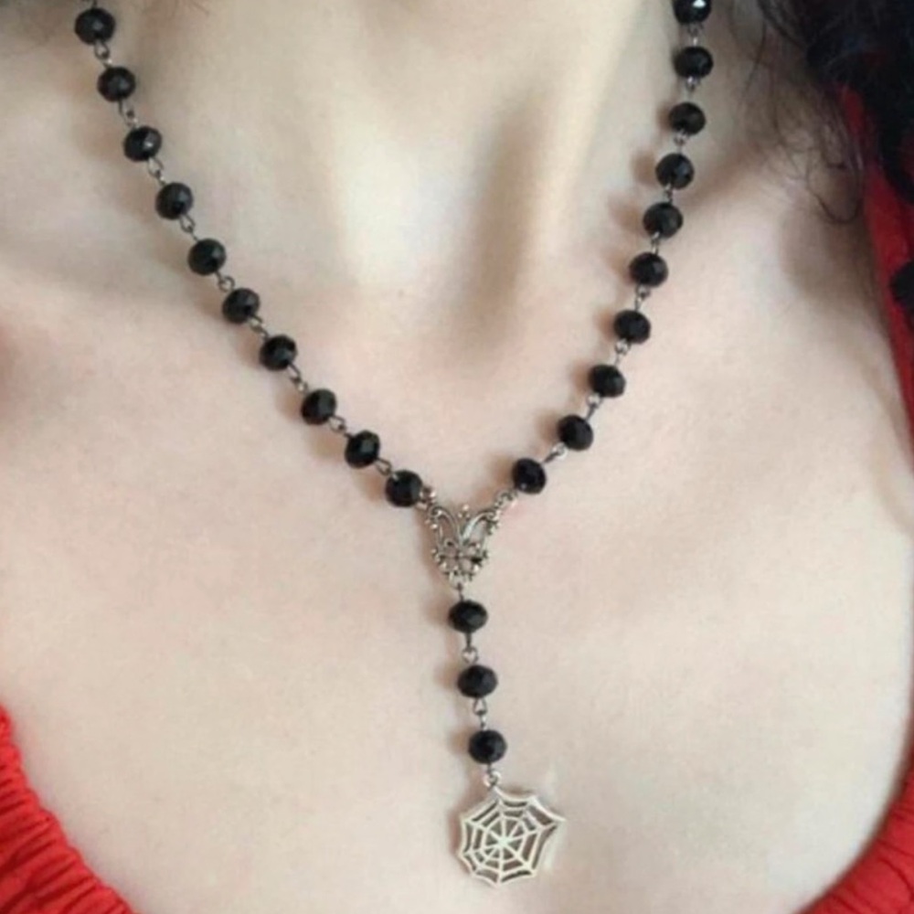 gothic black beaded rosary chain